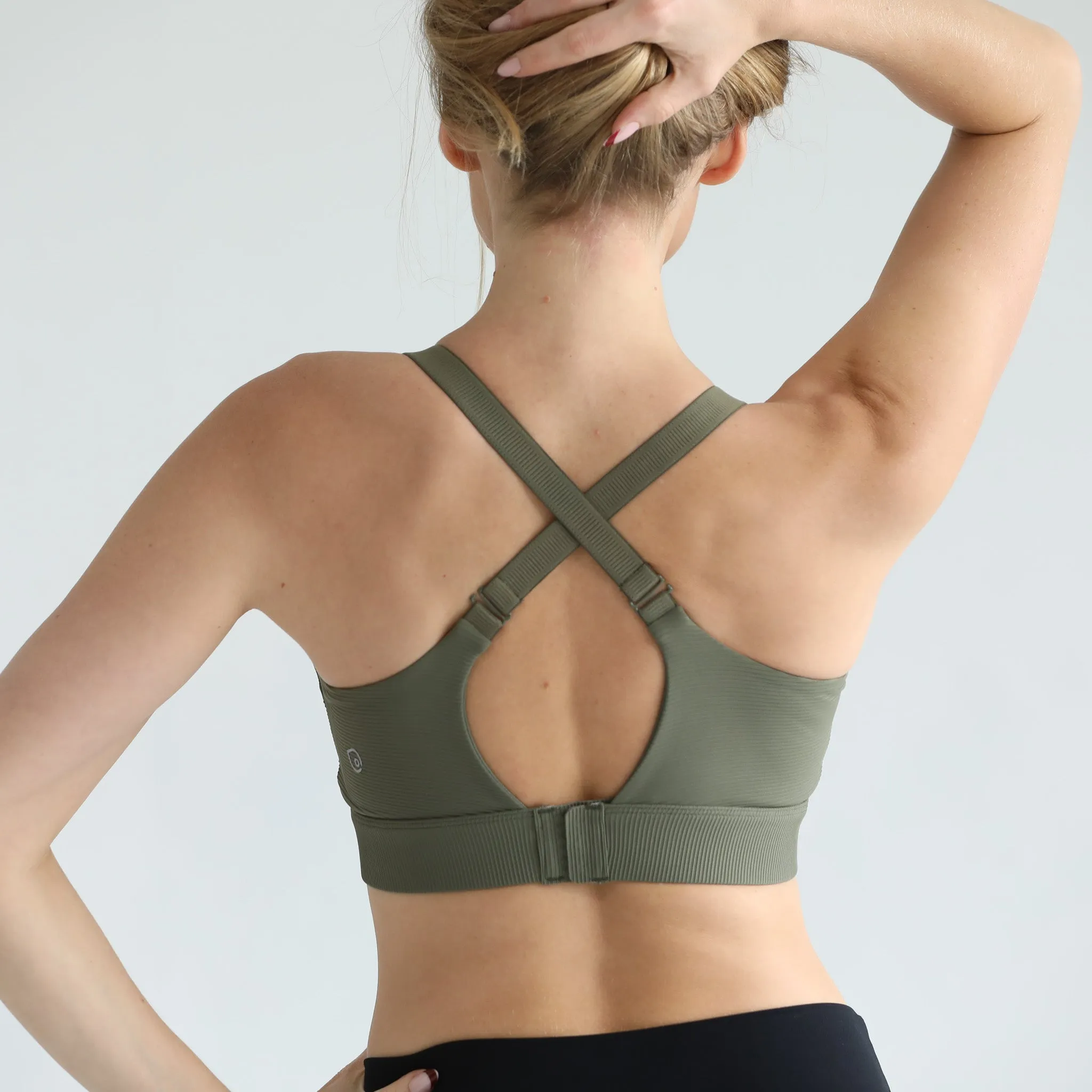 Maeve Run Times Sewn In Cups Nursing & Pumping Sports Bra (Dark Olive)