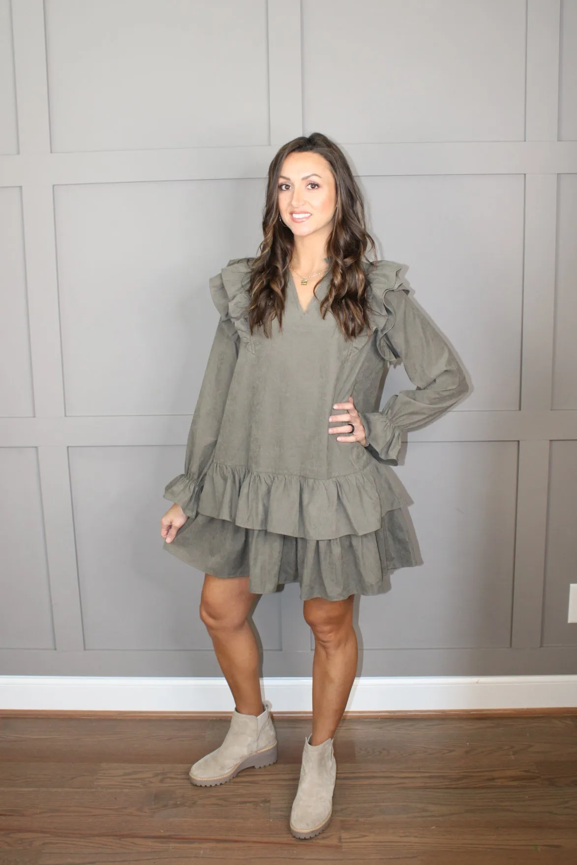 Matte Suede Long Sleeve Mini Dress