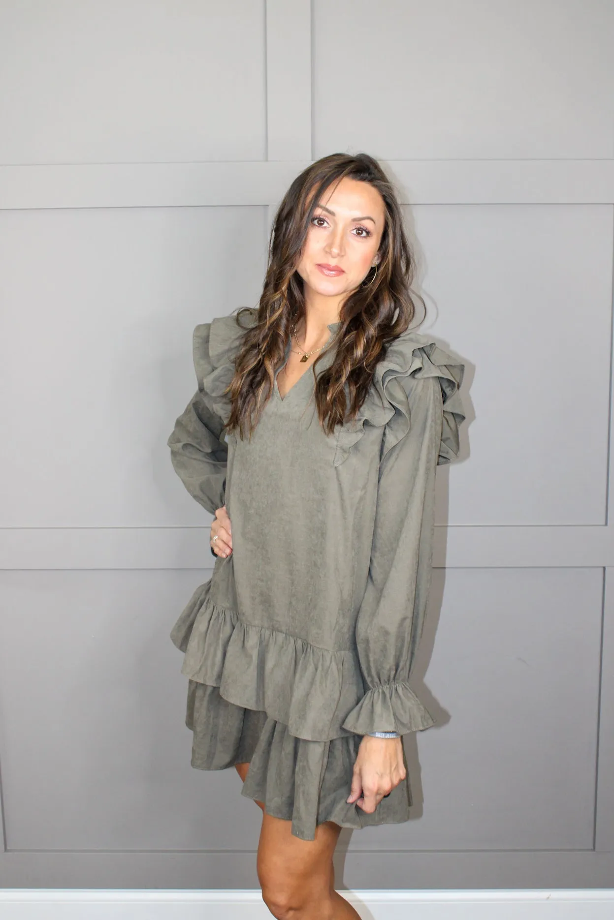 Matte Suede Long Sleeve Mini Dress