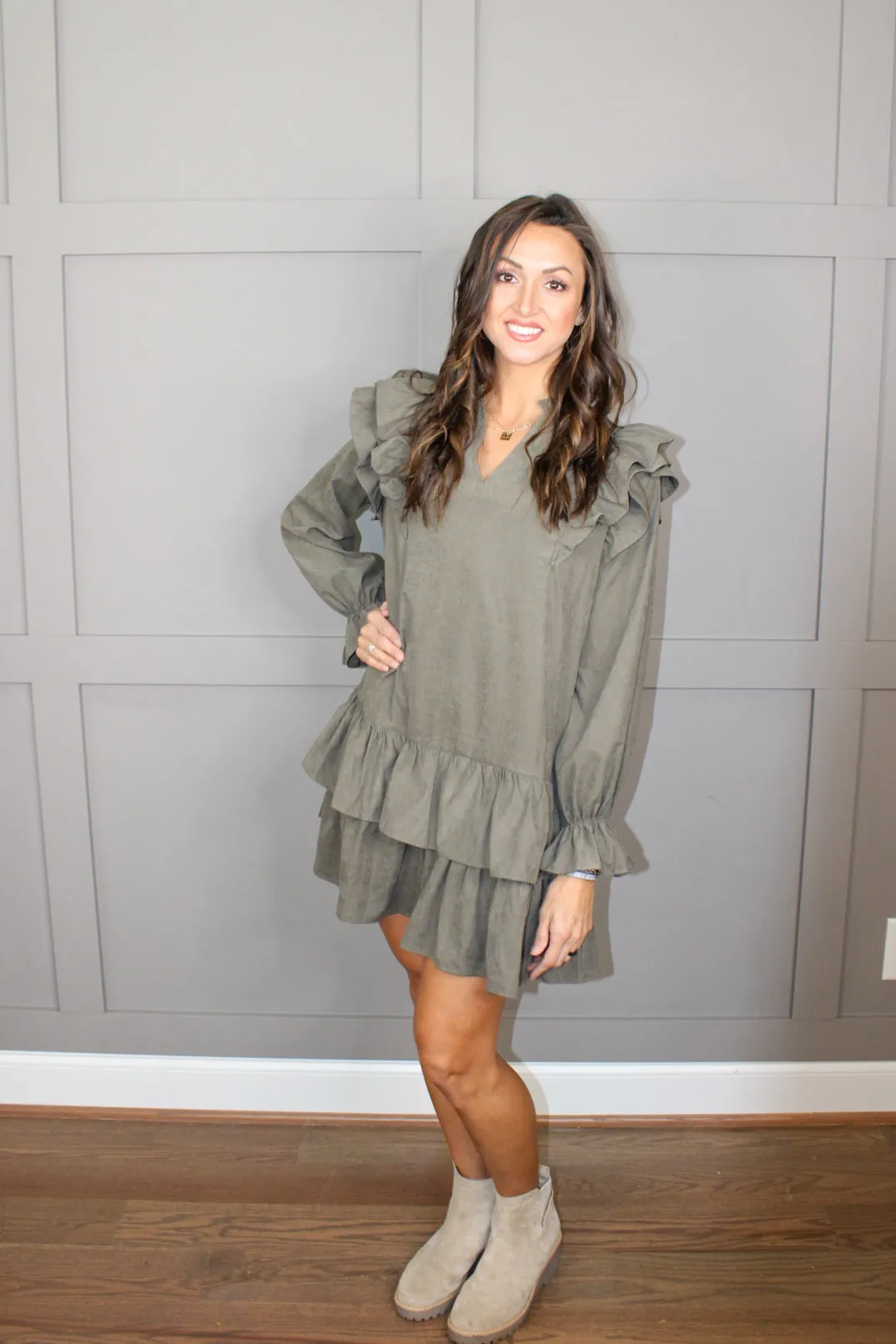 Matte Suede Long Sleeve Mini Dress