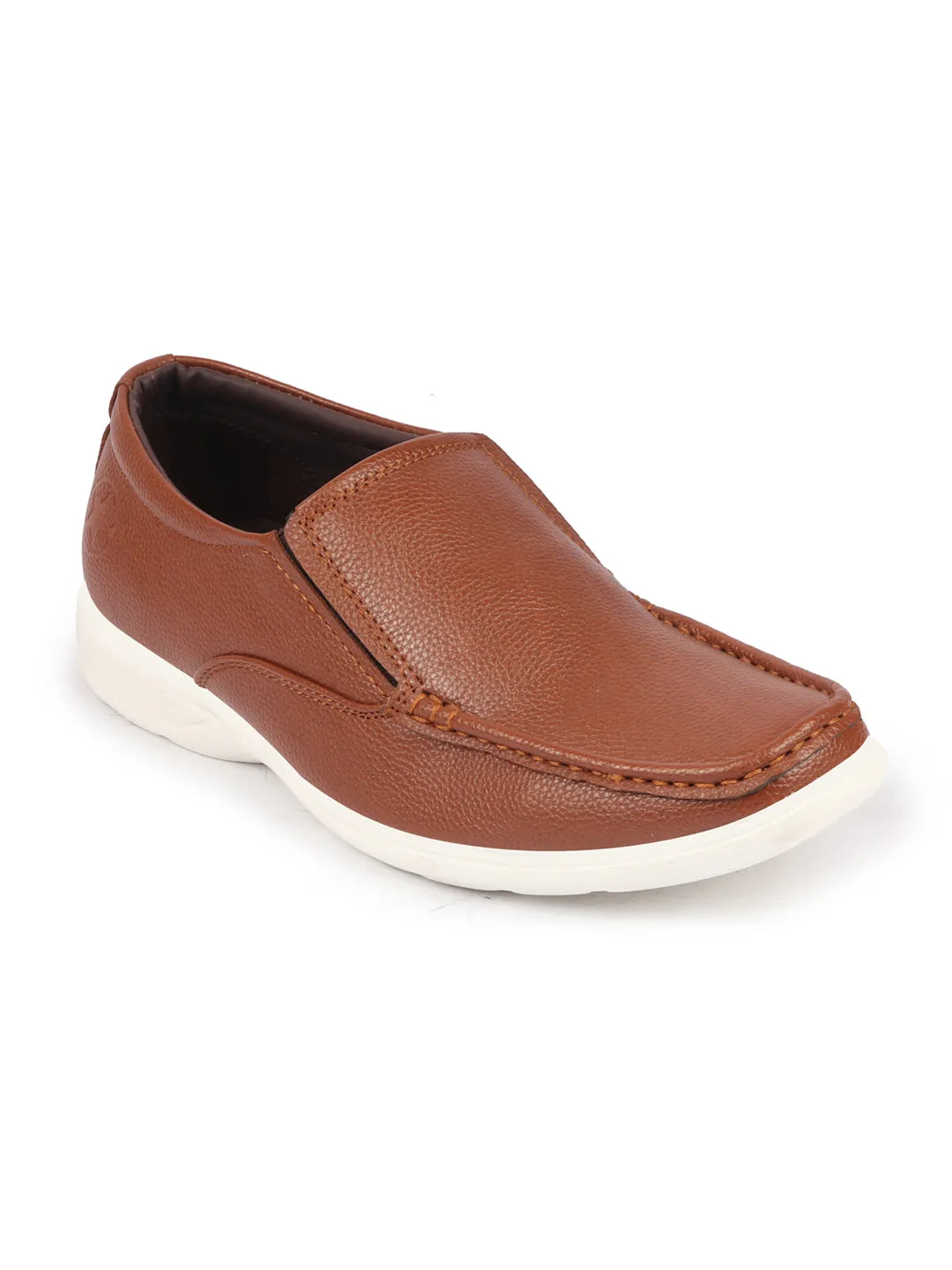 Men Tan Side Stitched Casual Comfort Slip-On Loafer Shoes