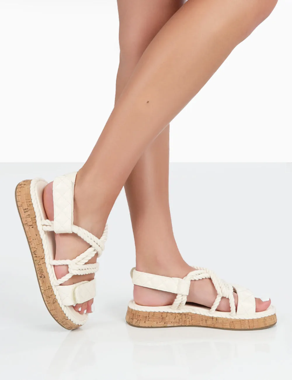 Miami Ecru Rope Flatform Lace Up Sandals