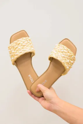 Natural Raffia Pearl Slide Sandals