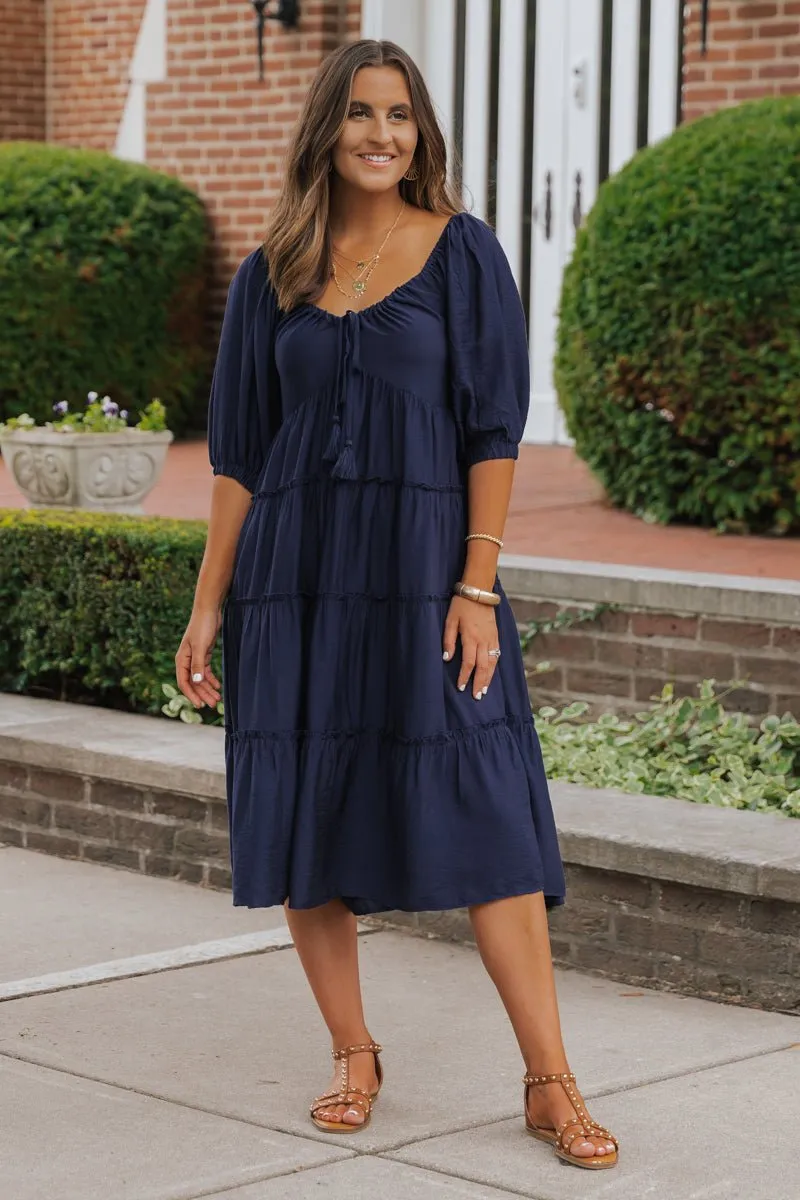 Navy Sweetheart Tiered Midi Dress - FINAL SALE