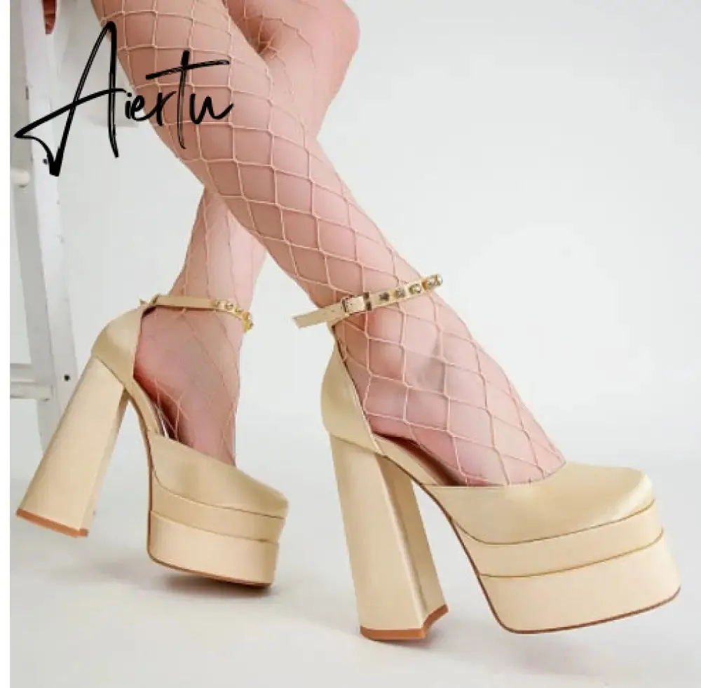 New Fashion Women Pumps Retro Mary Janes Chunky Heels Sandals Spring Platform Dress Party Wedding Basic Shoes Woman Big Size