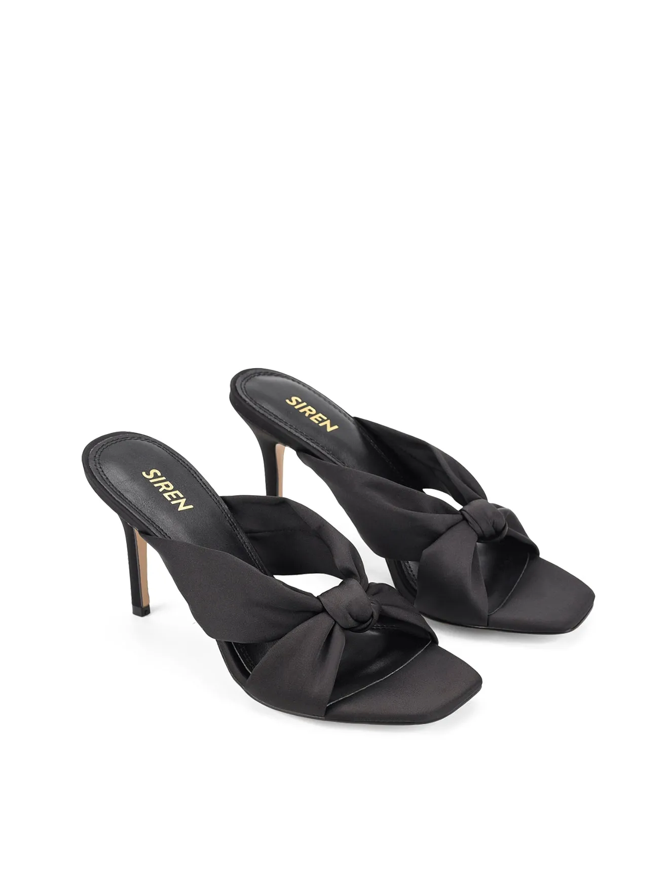 Nicola Satin Knot Mules - Black Satin