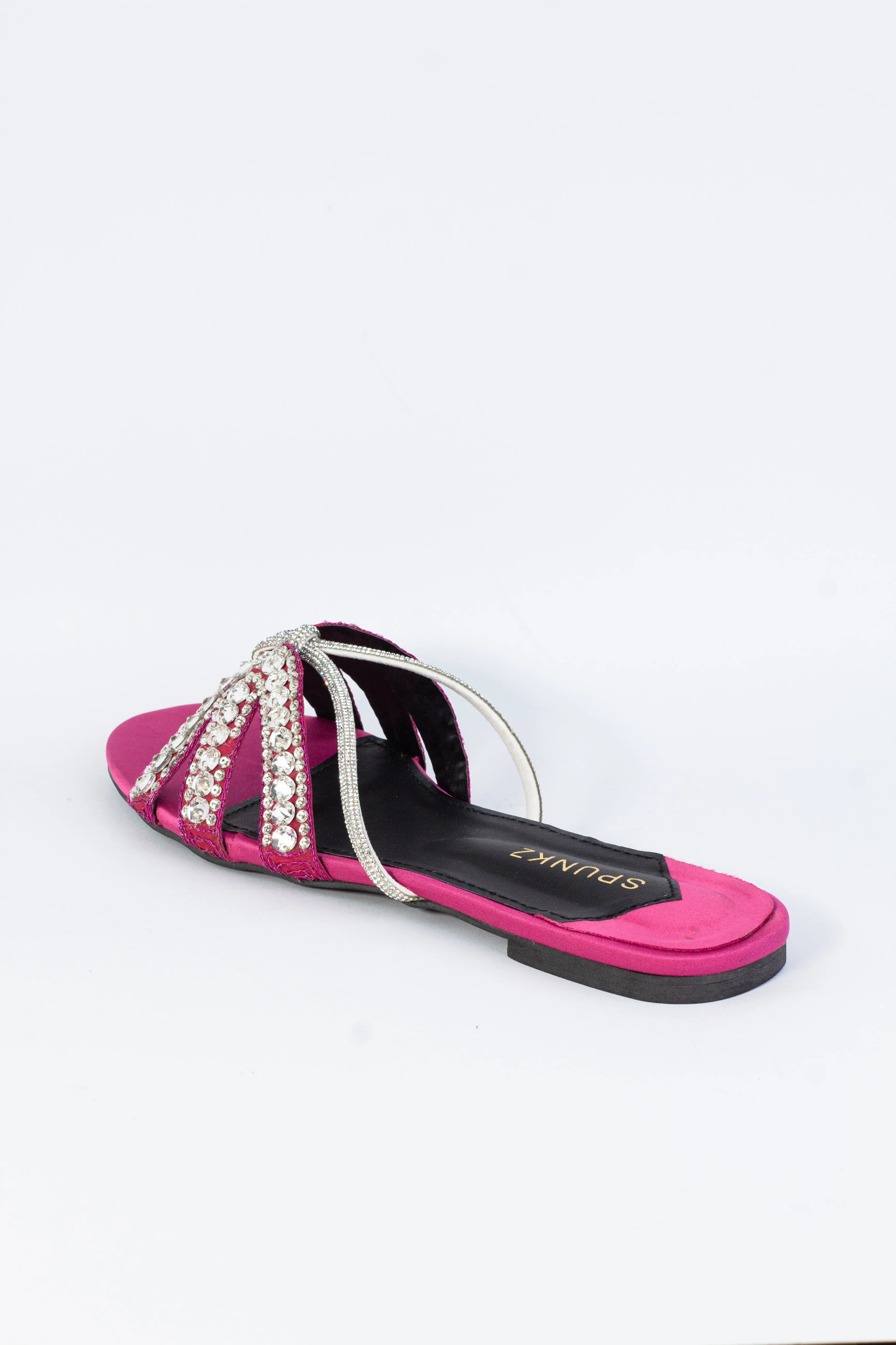 Norah Crystal Embellished Pink Slide Flats