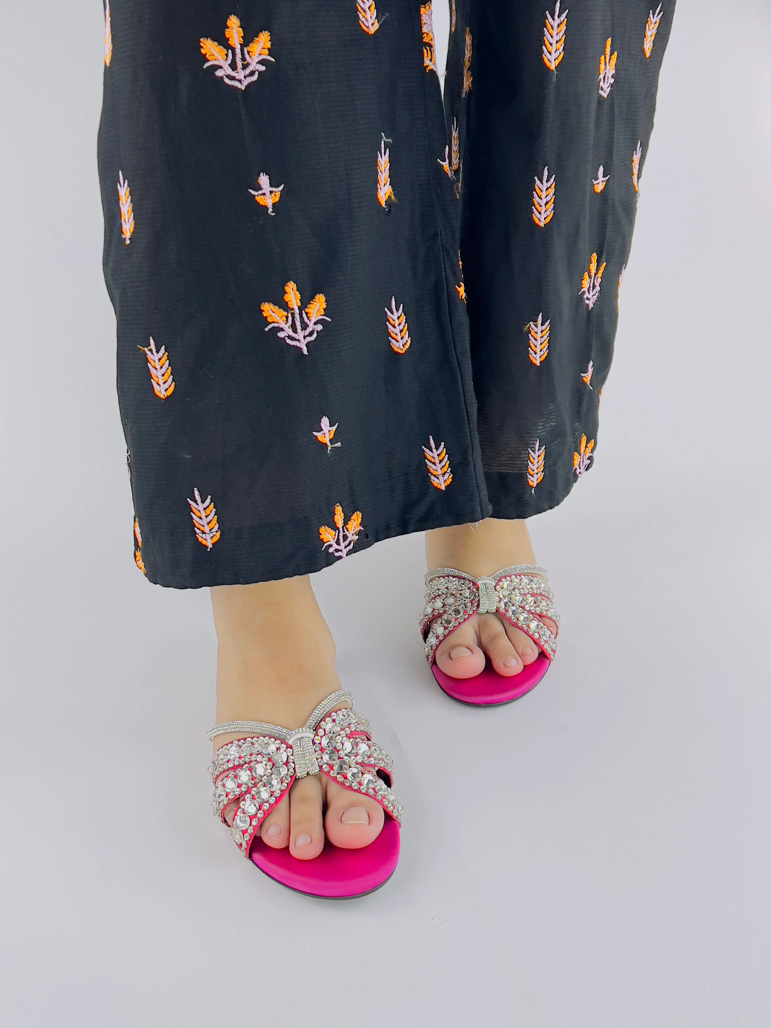 Norah Crystal Embellished Pink Slide Flats