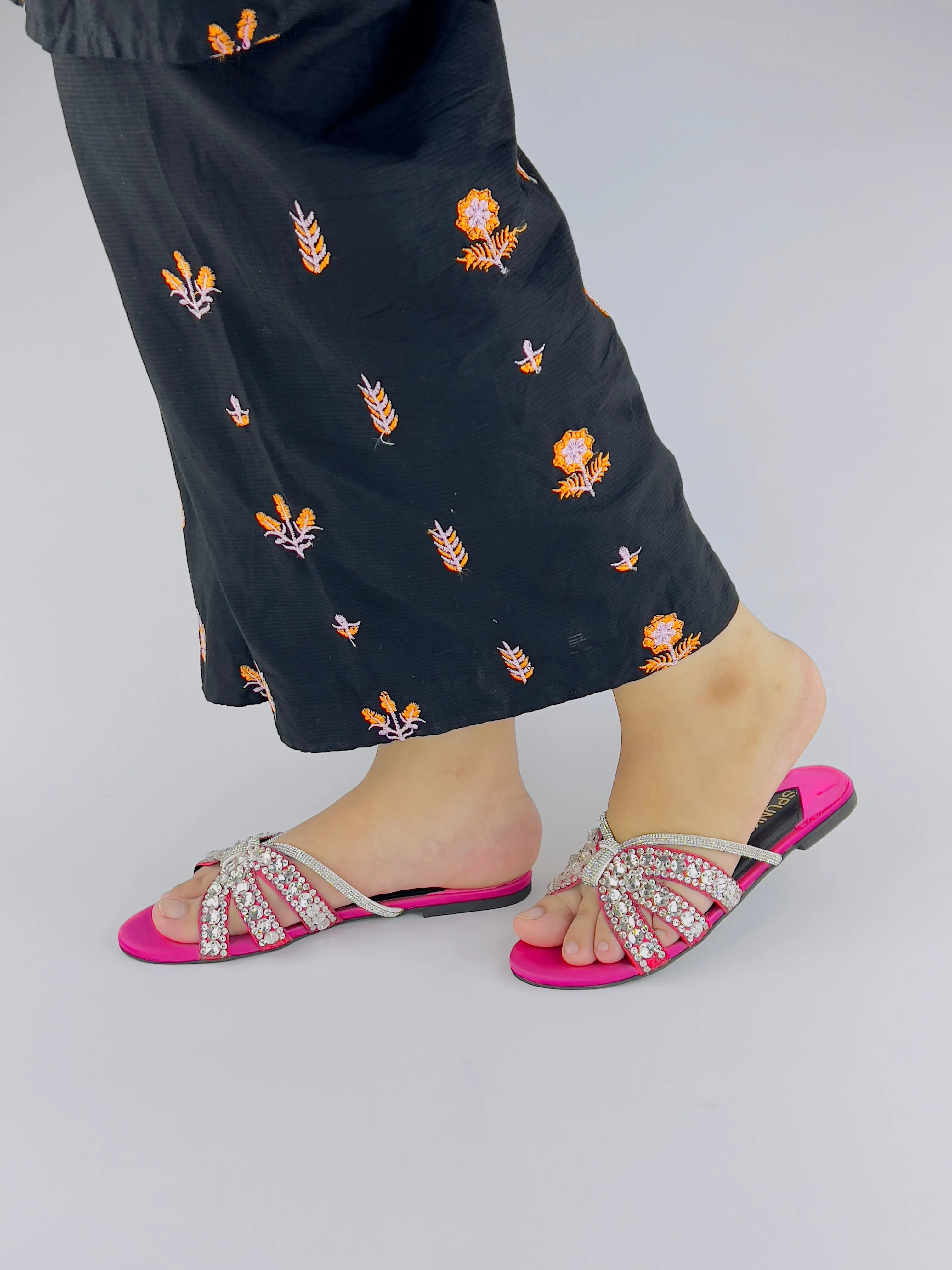 Norah Crystal Embellished Pink Slide Flats