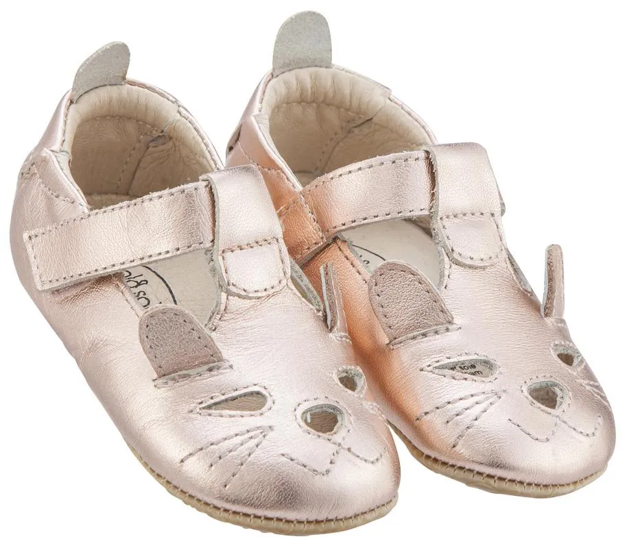 Old Soles Girl's 006 Cutesy Shoe Kitty Detail Copper Metallic Leather Mary Jane Flats