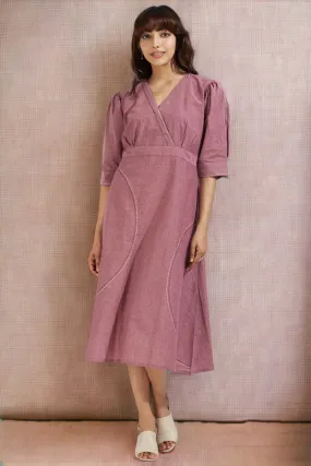 overlap dress with puffed sleeve - buffed rose & sandstone