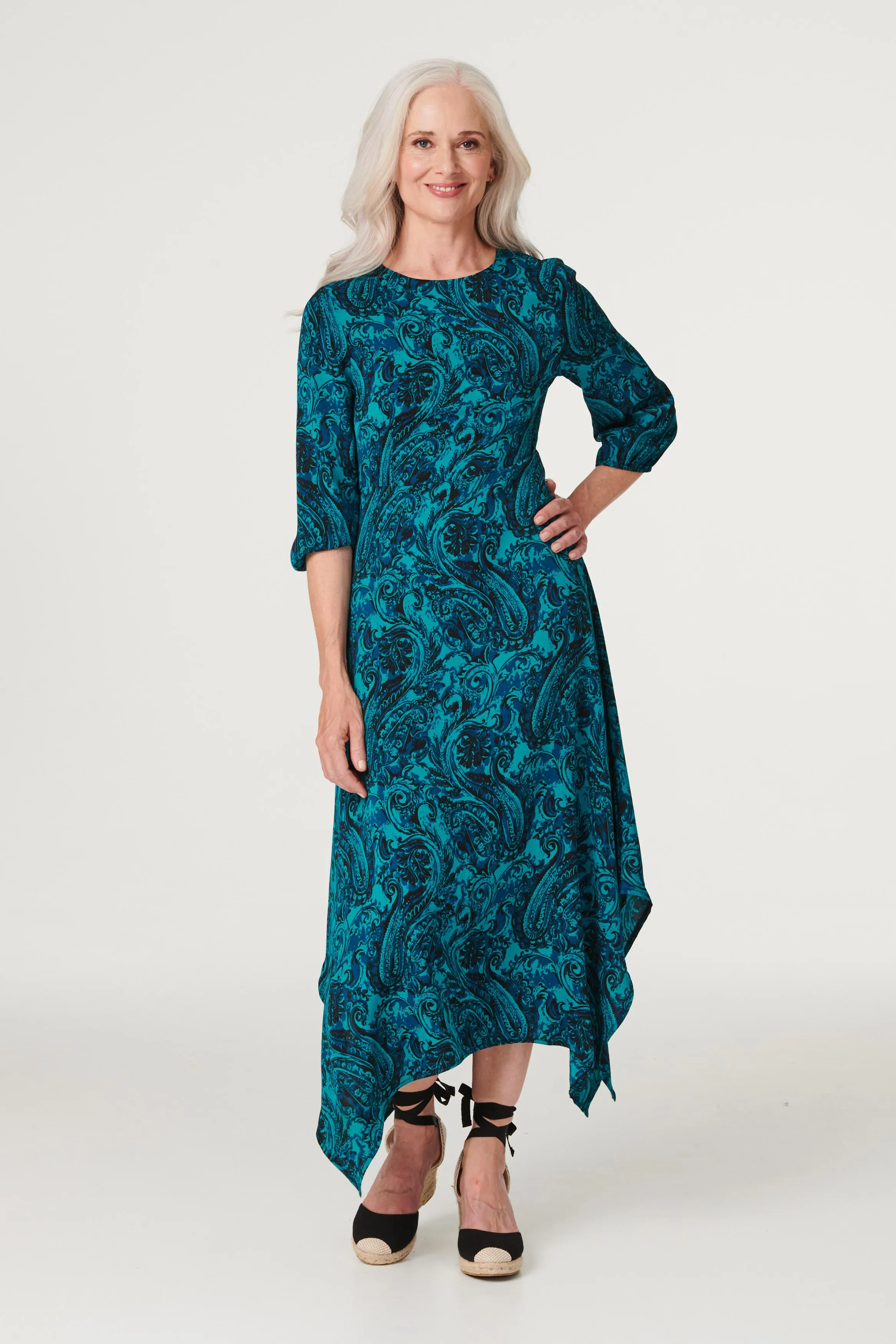 Paisley Hanky Hem Midi Dress