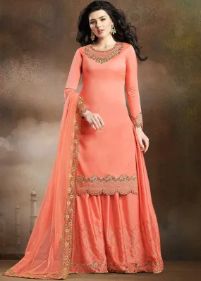 Peach Embroidered Indian Gharara Suit