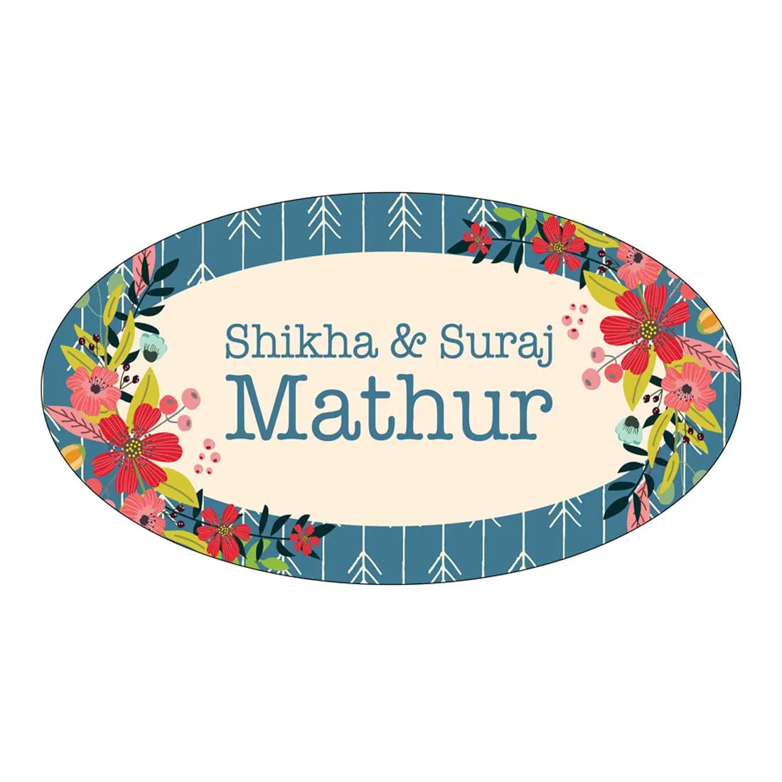 Personalized Oval Name Plate for Flats Bungalows Villas - Floral Vibes