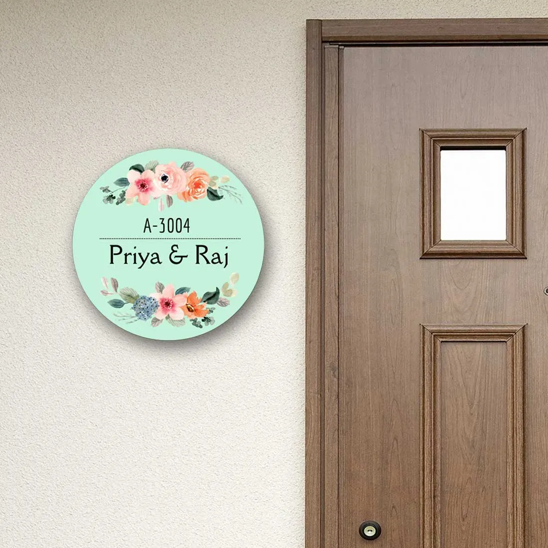 Personalized Round Name Plate for Home Entrance  - Pink Floral