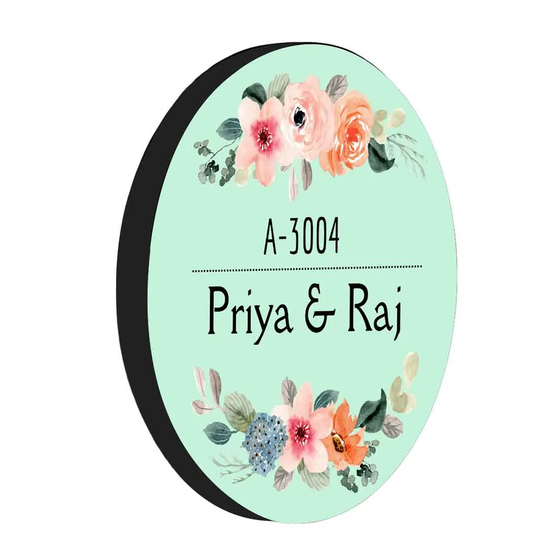 Personalized Round Name Plate for Home Entrance  - Pink Floral