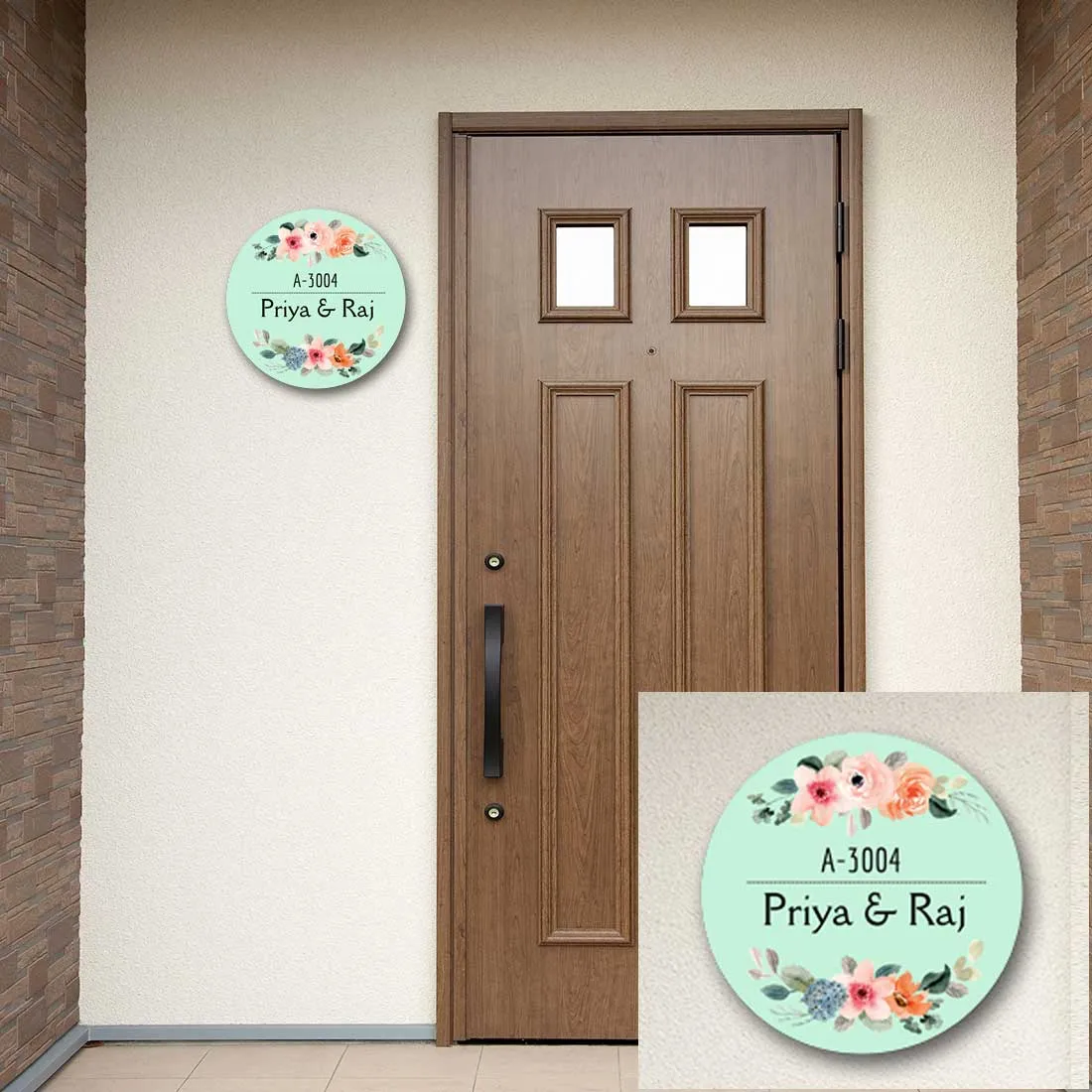 Personalized Round Name Plate for Home Entrance  - Pink Floral