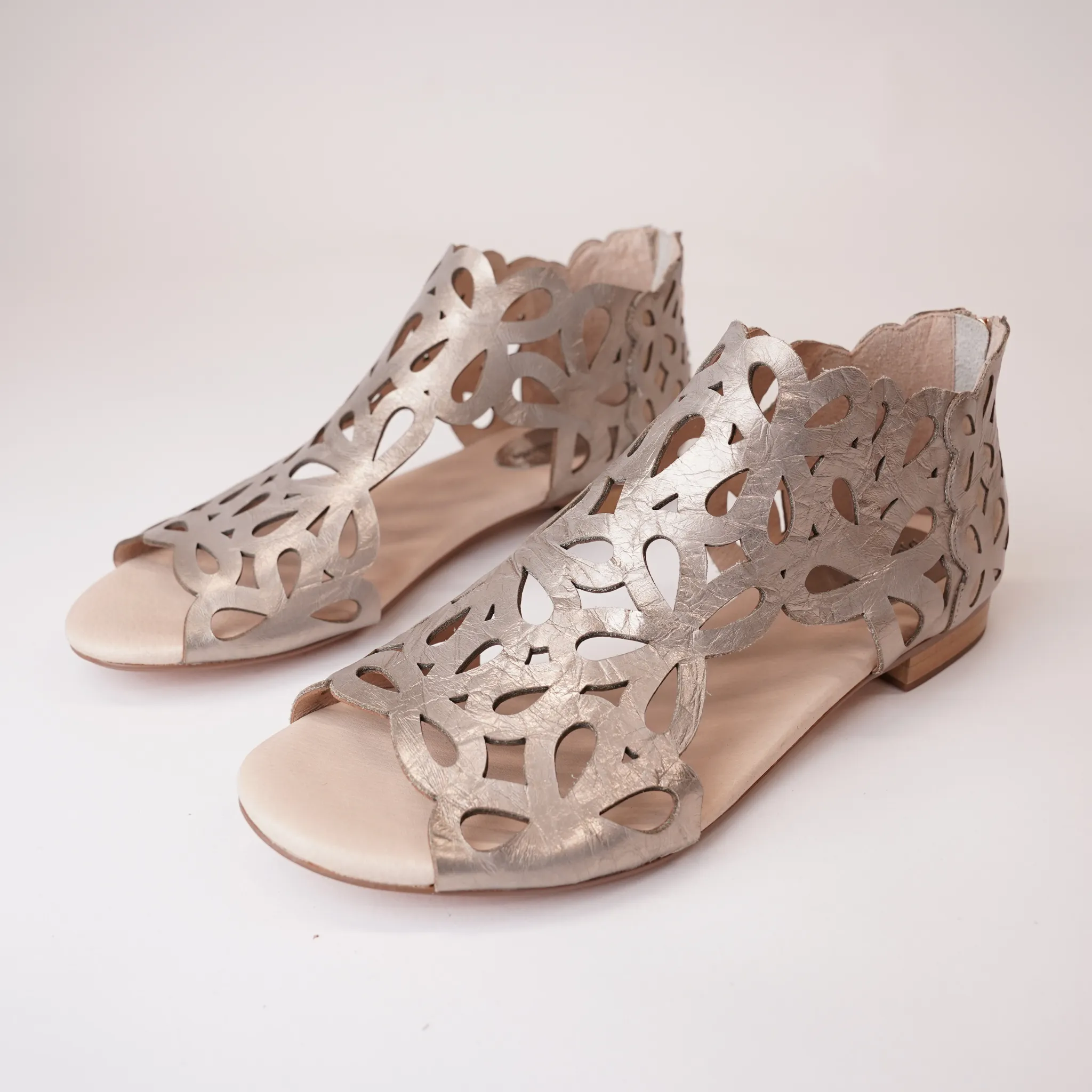 Pietro Champagne Metallic Leather Sandals