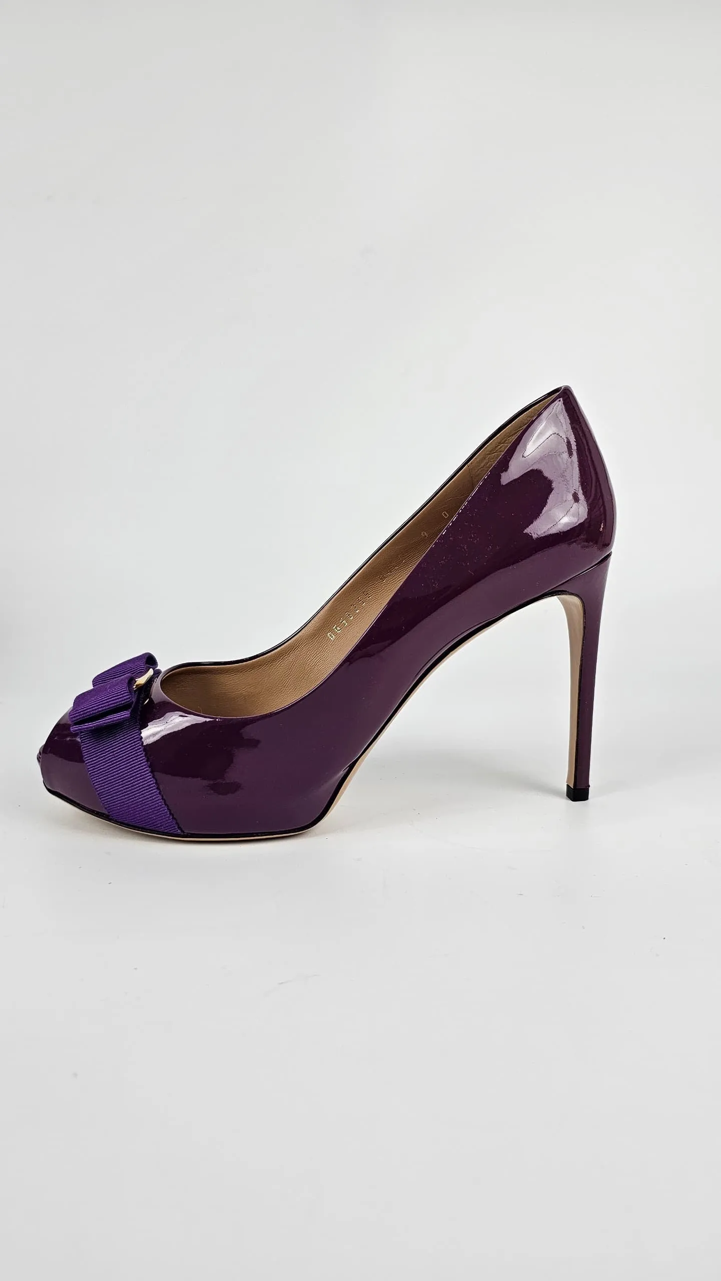 Plum Grape Patent Bow Detail Peep Toe Pumps