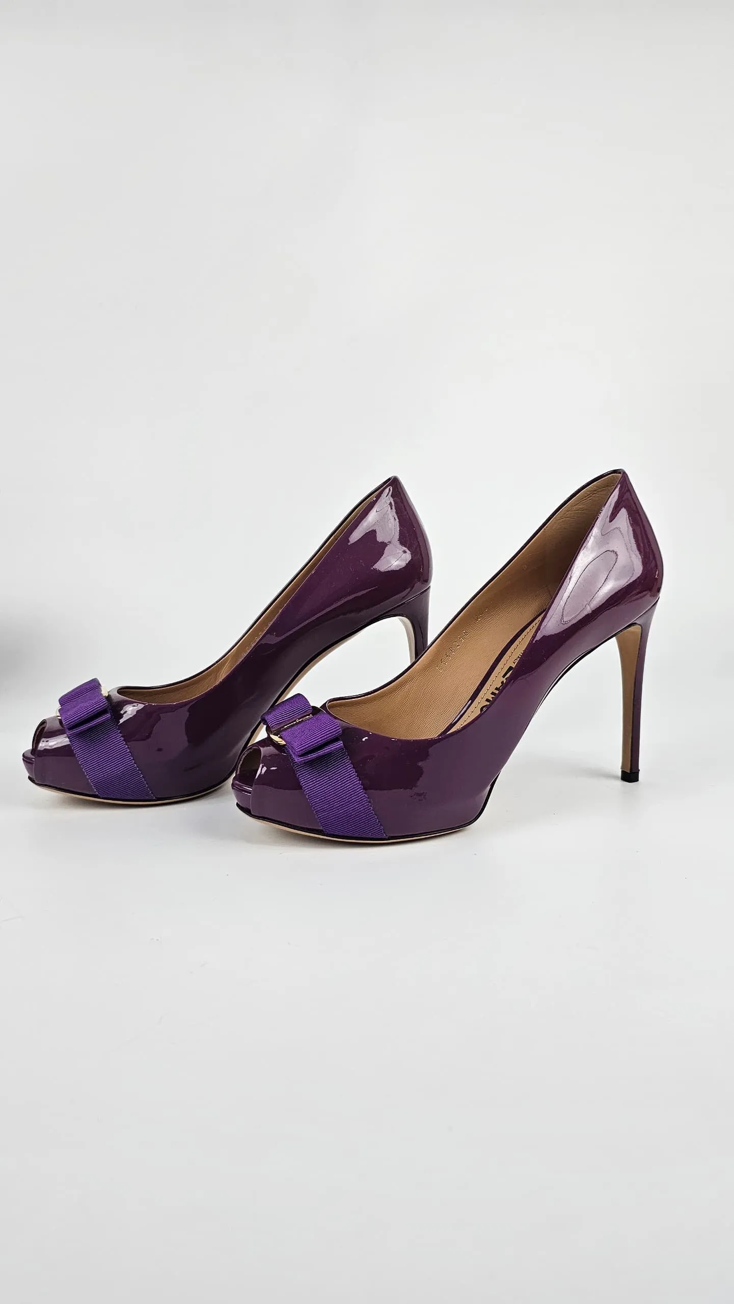 Plum Grape Patent Bow Detail Peep Toe Pumps