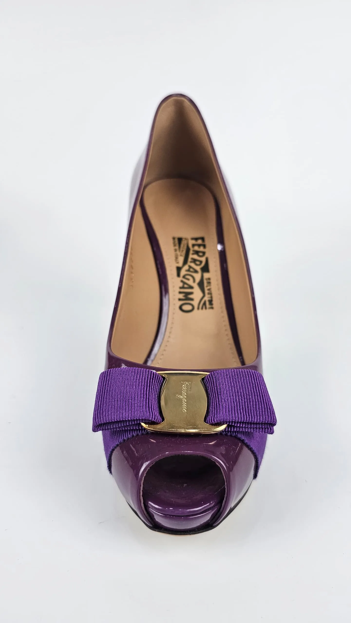 Plum Grape Patent Bow Detail Peep Toe Pumps