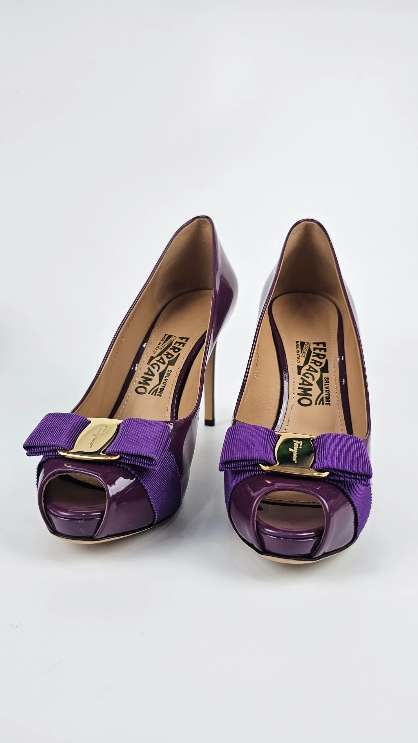 Plum Grape Patent Bow Detail Peep Toe Pumps