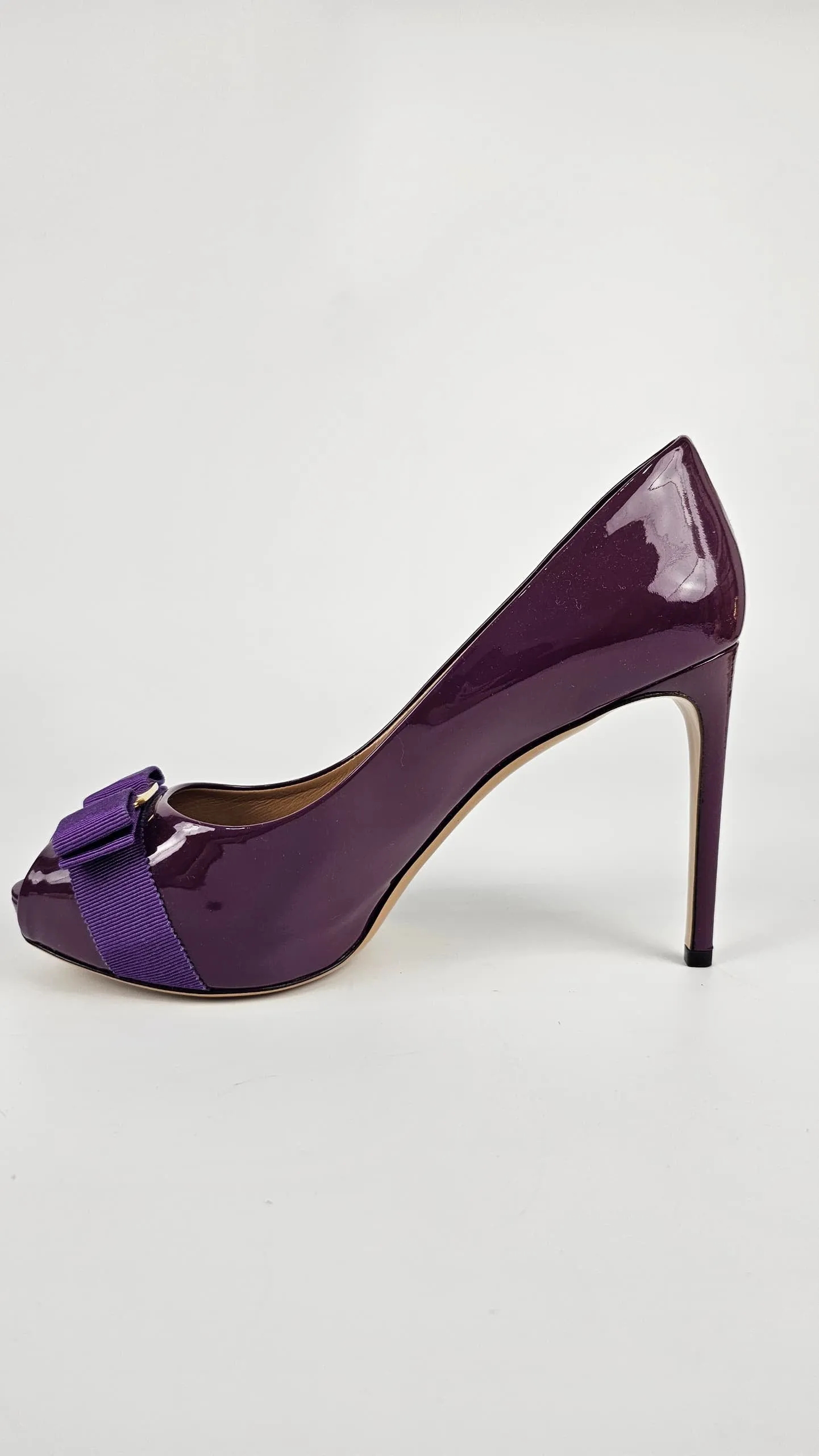 Plum Grape Patent Bow Detail Peep Toe Pumps