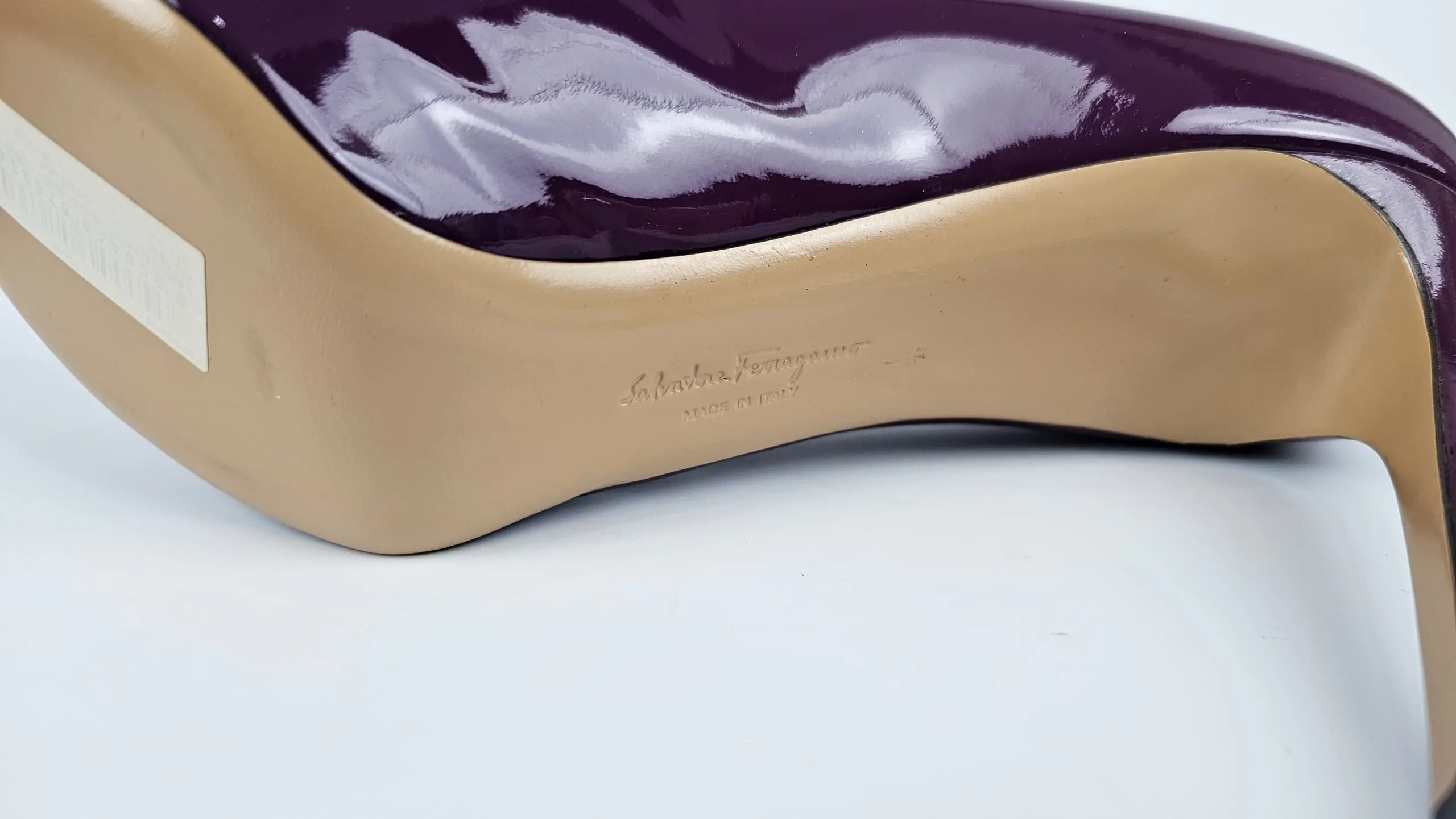 Plum Grape Patent Bow Detail Peep Toe Pumps