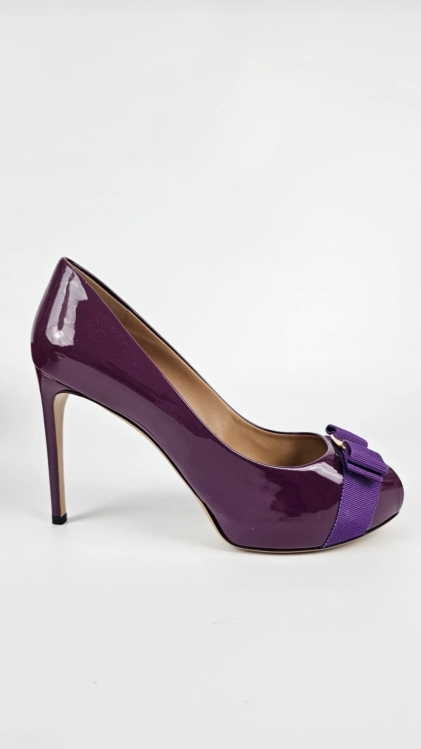 Plum Grape Patent Bow Detail Peep Toe Pumps