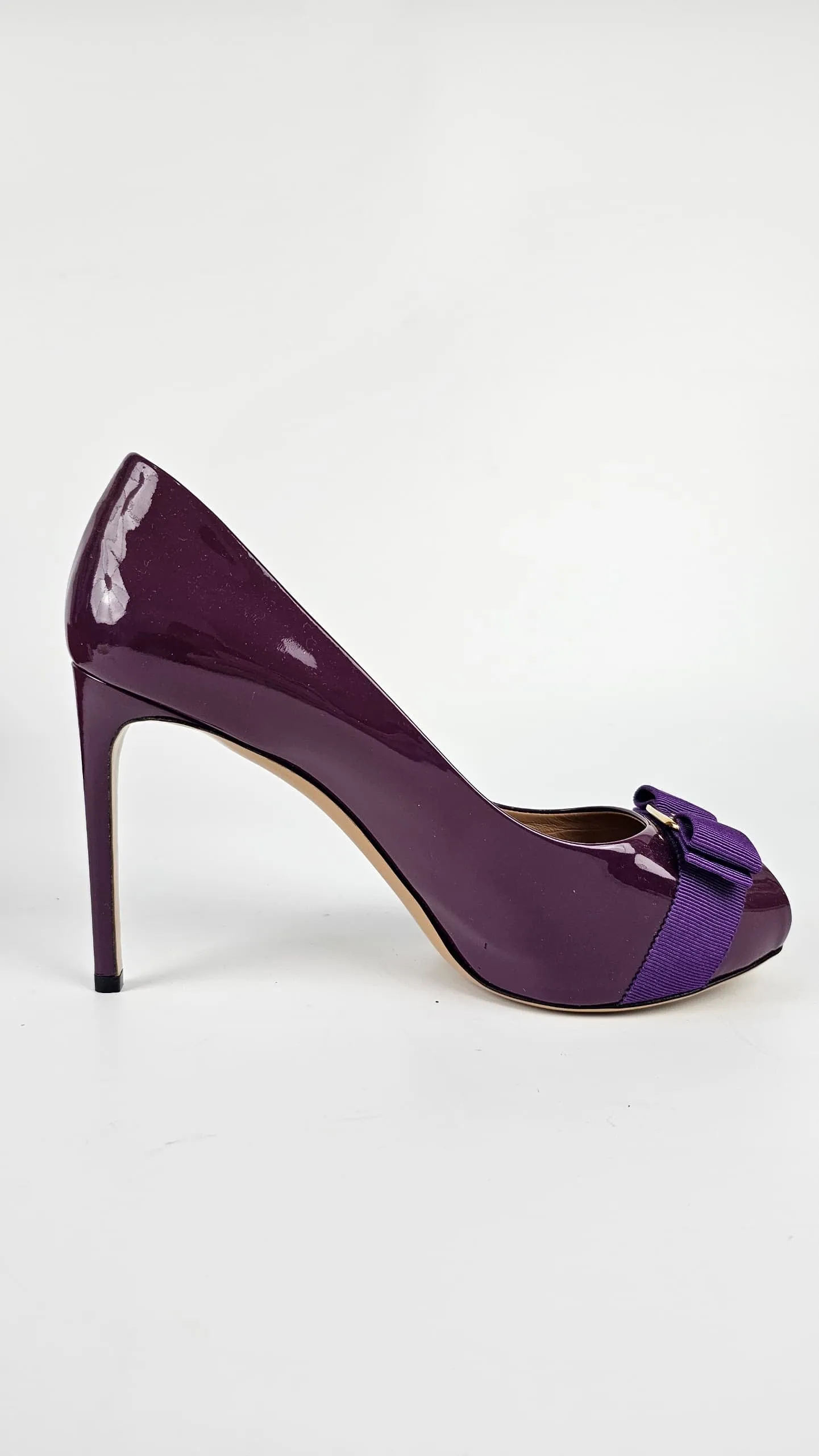 Plum Grape Patent Bow Detail Peep Toe Pumps