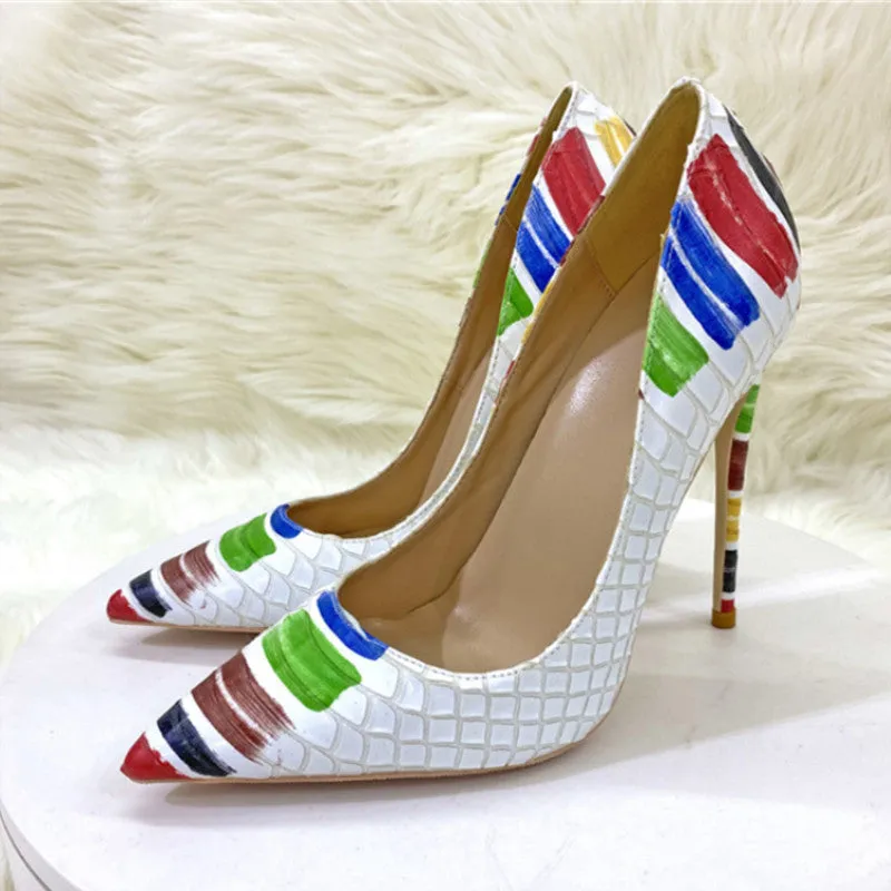 Pre Order:  Snakeskin Pattern Color Graffiti Stiletto Pumps