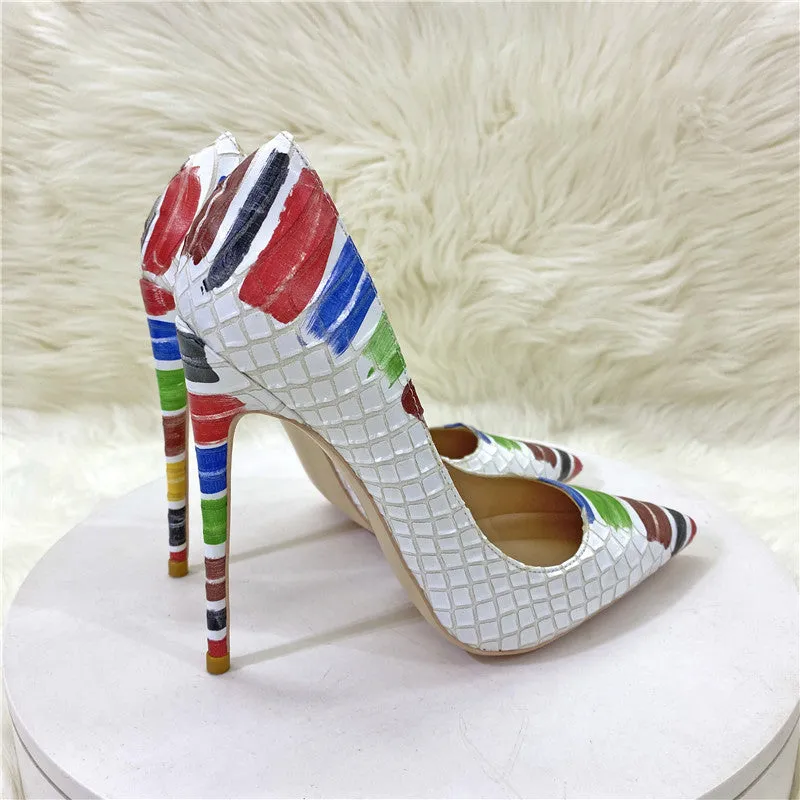 Pre Order:  Snakeskin Pattern Color Graffiti Stiletto Pumps