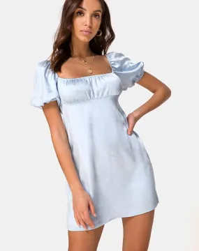 Purla Mini Dress in Satin Powder Blue