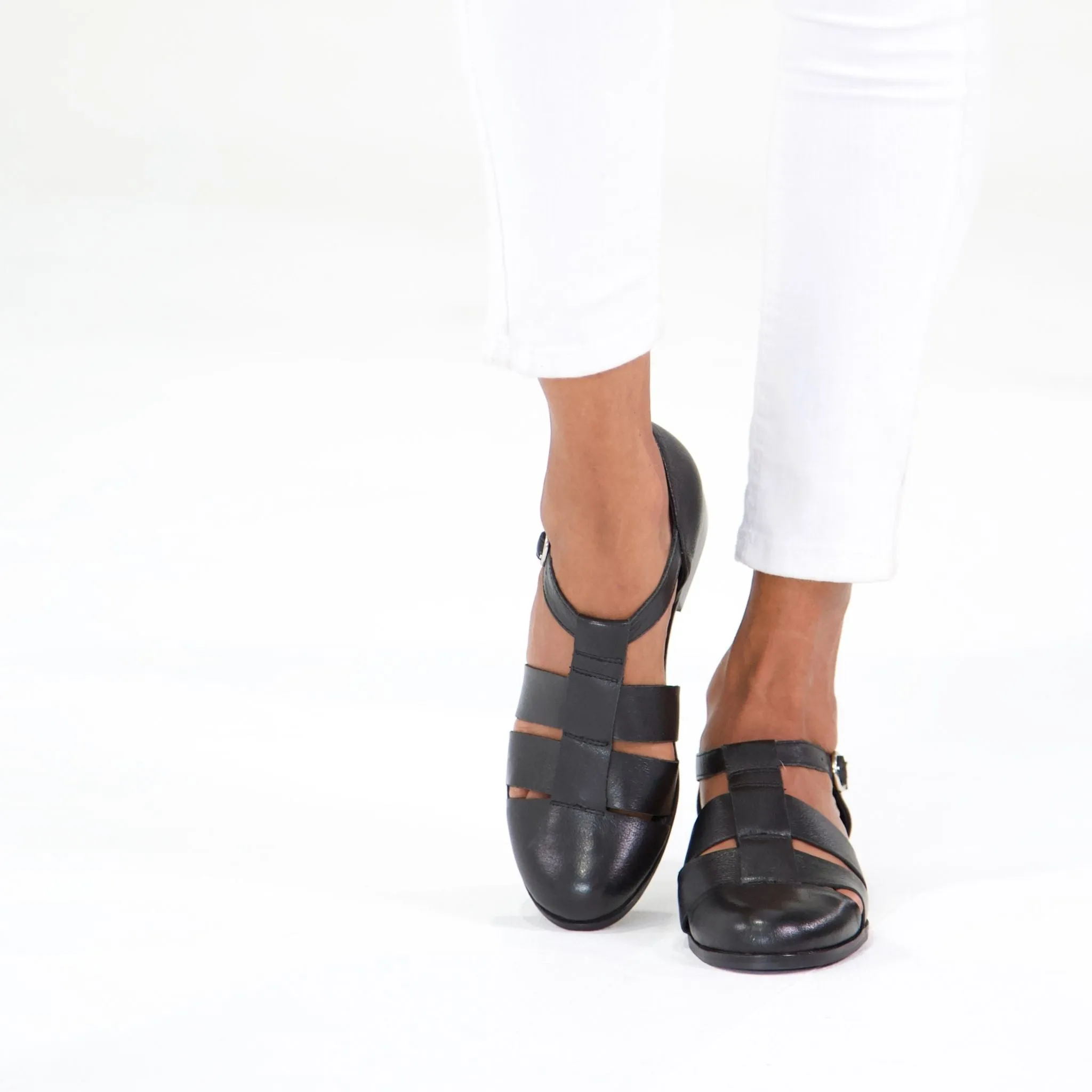 Quizzed Black Leather Flats