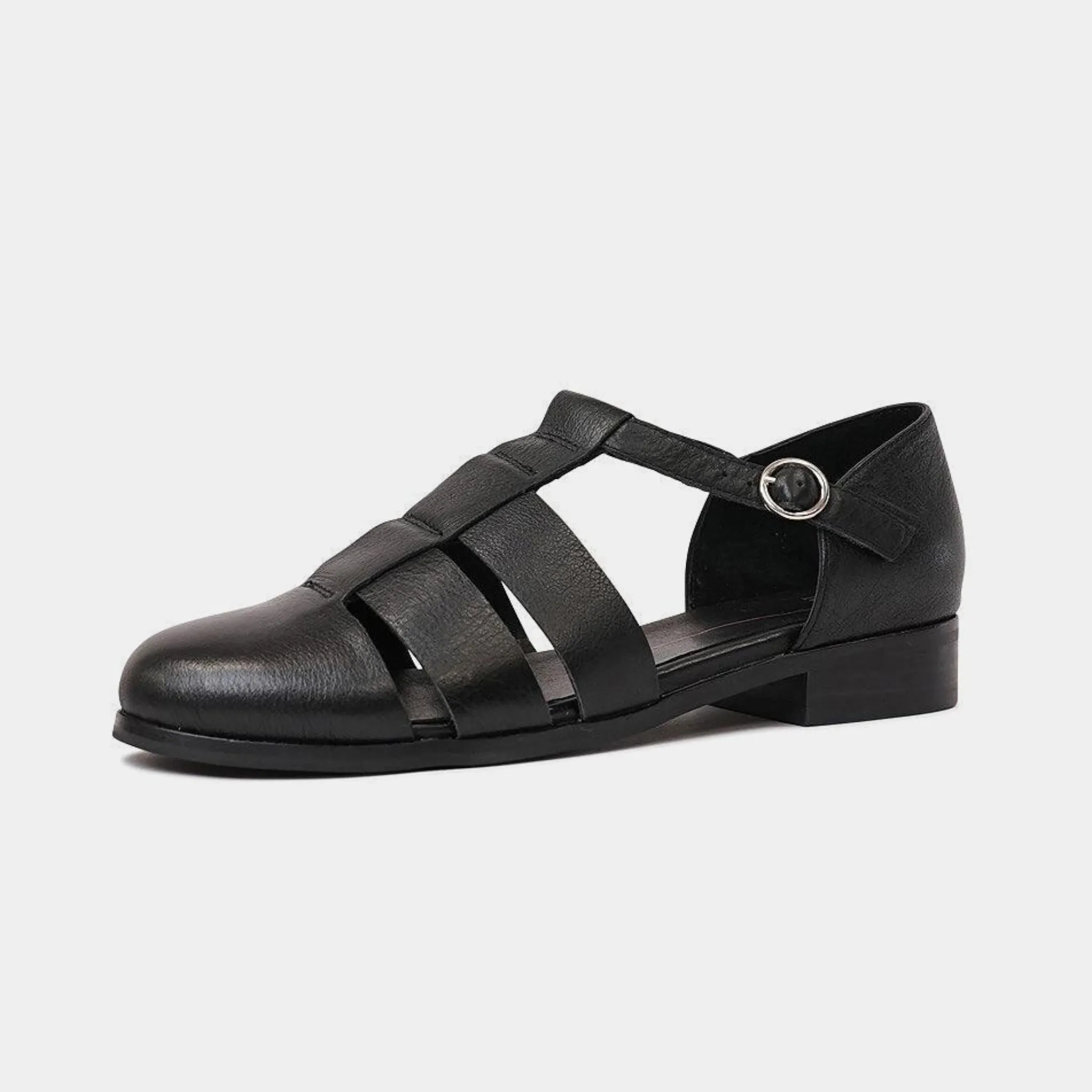 Quizzed Black Leather Flats