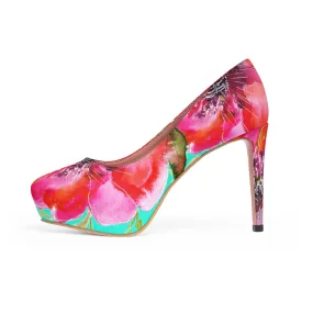 Red Hibiscus Flower Summer Bridal Floral Print Women's 4" Platform Heels (US Size: 5-11)