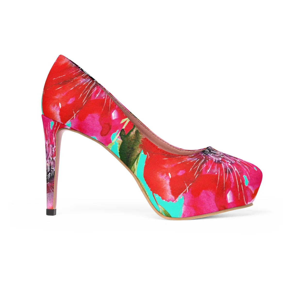 Red Hibiscus Flower Summer Bridal Floral Print Women's 4" Platform Heels (US Size: 5-11)