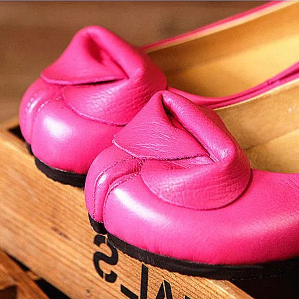 Rose Floral Cowhide Leather Flats  Flats