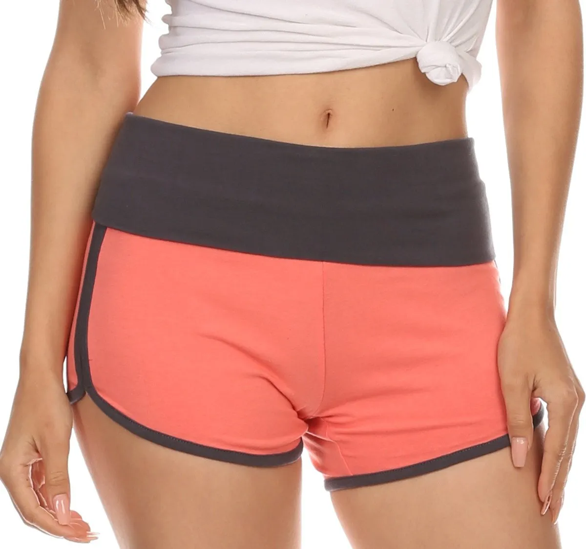 Sakkas Breauna Short Two Tone Fold-Over Waistband Active Dolphin Train Yoga Shorts