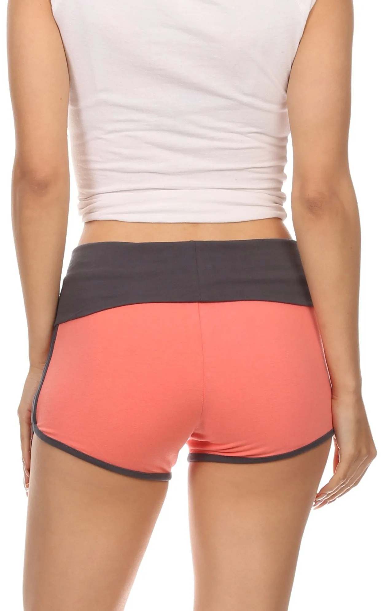 Sakkas Breauna Short Two Tone Fold-Over Waistband Active Dolphin Train Yoga Shorts