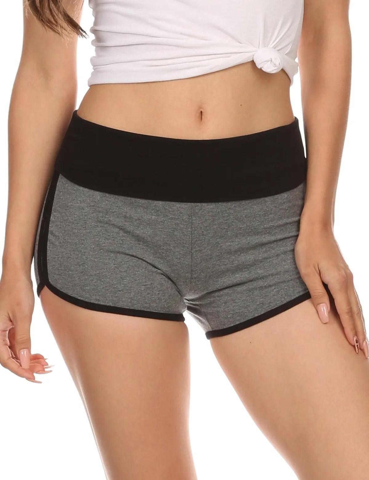 Sakkas Breauna Short Two Tone Fold-Over Waistband Active Dolphin Train Yoga Shorts