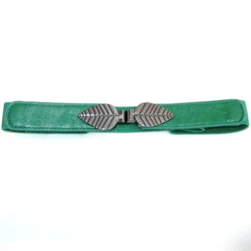 Skinny Stretch Belt Green with Gun Metal Leaves Buckle