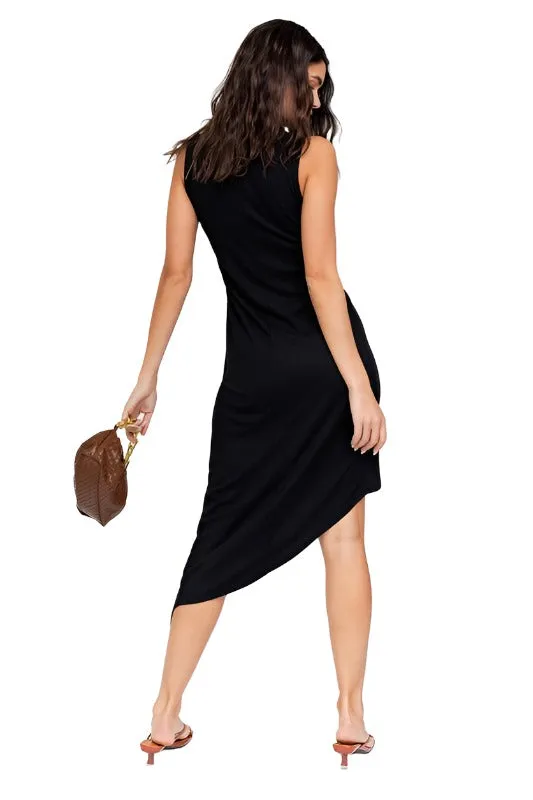 Sleeveless Twist Wrap Rib Midi Dress