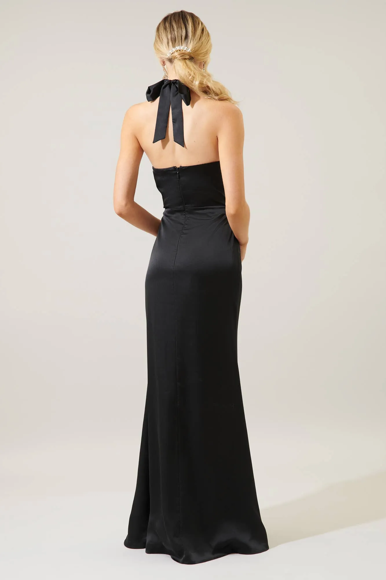 Spellbound Halter Satin Maxi Dress