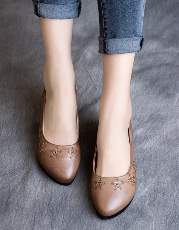 Spring Retro Leather Flats Handmade Pointed Pumps