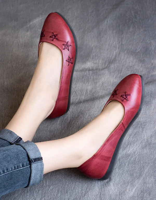 Spring Retro Leather Flats Handmade Pointed Pumps