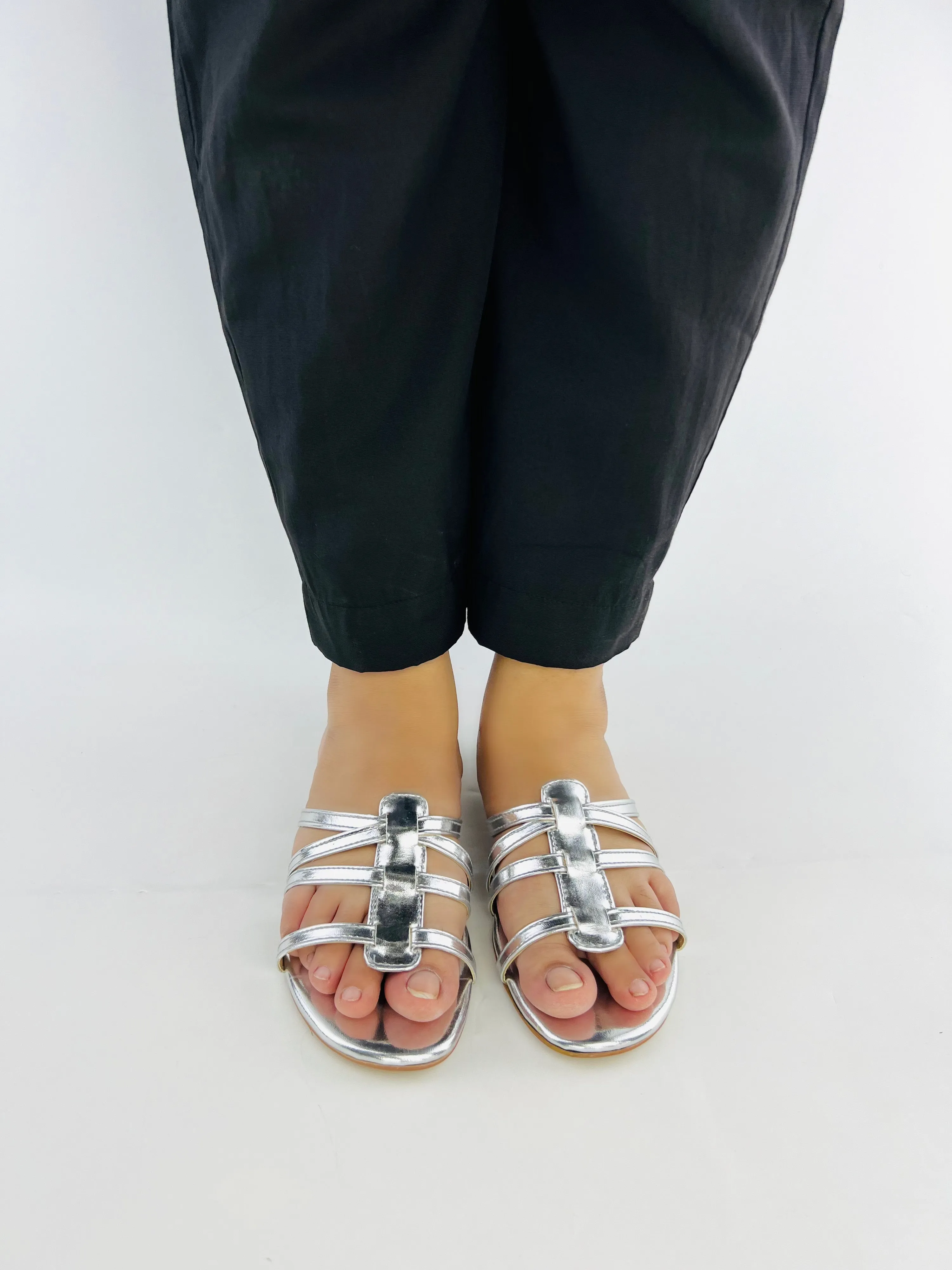 Spunkz Bella Silver open-toe leather flat sandals