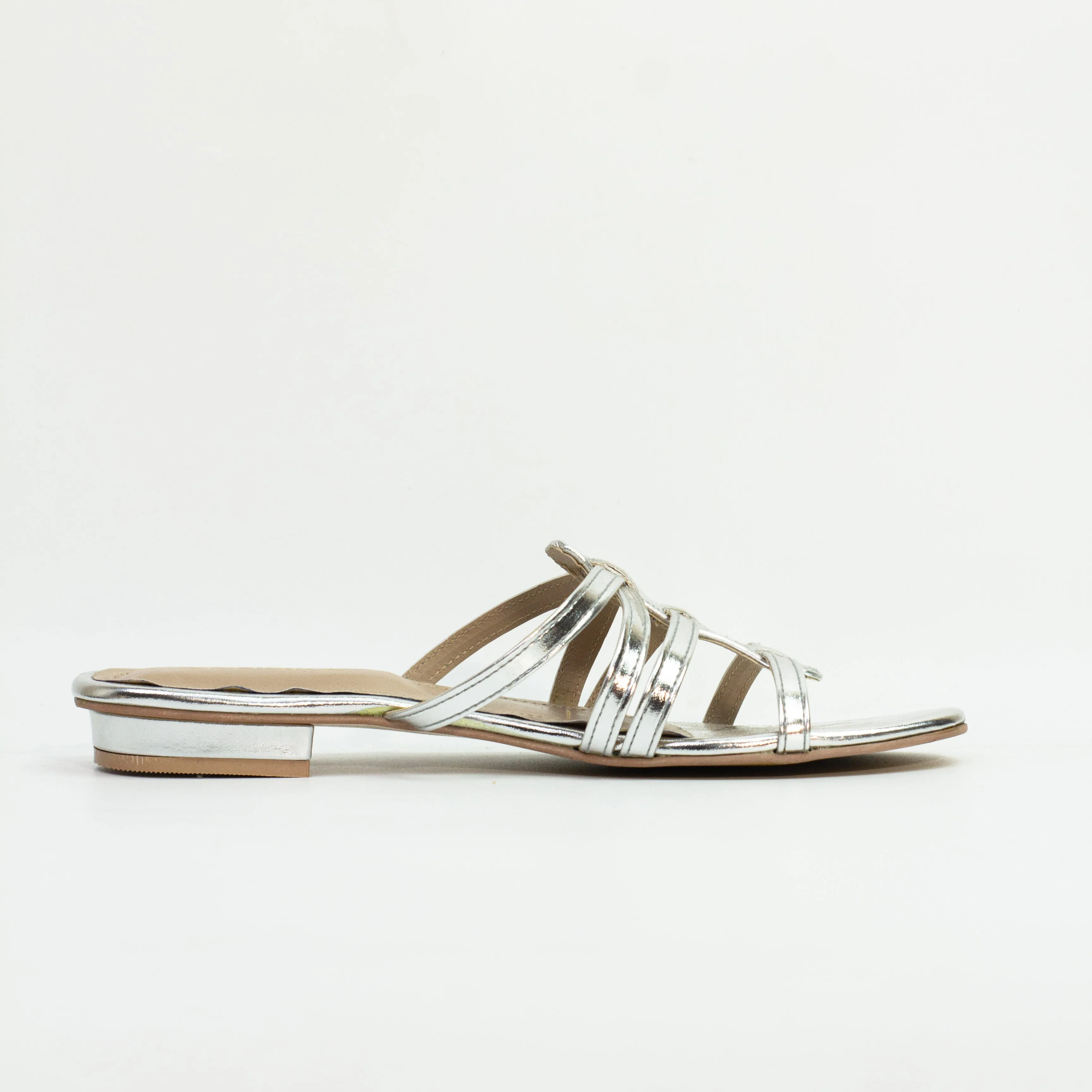 Spunkz Bella Silver open-toe leather flat sandals