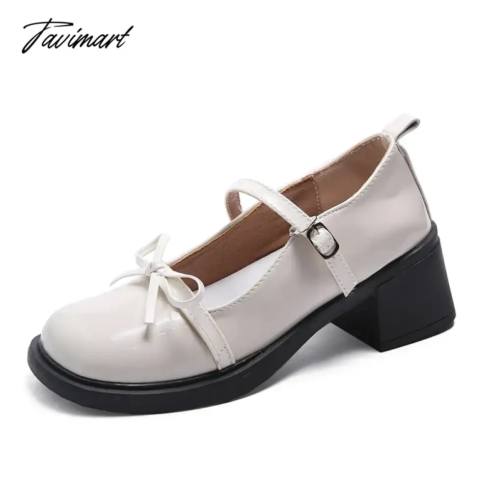 TAVIMART  -  High Heel Leather Shoes Sandals Ladies Shallow Mouth Mary Jane Round Toe Branded Pumps Women's Sneakers on Thick Soles All-