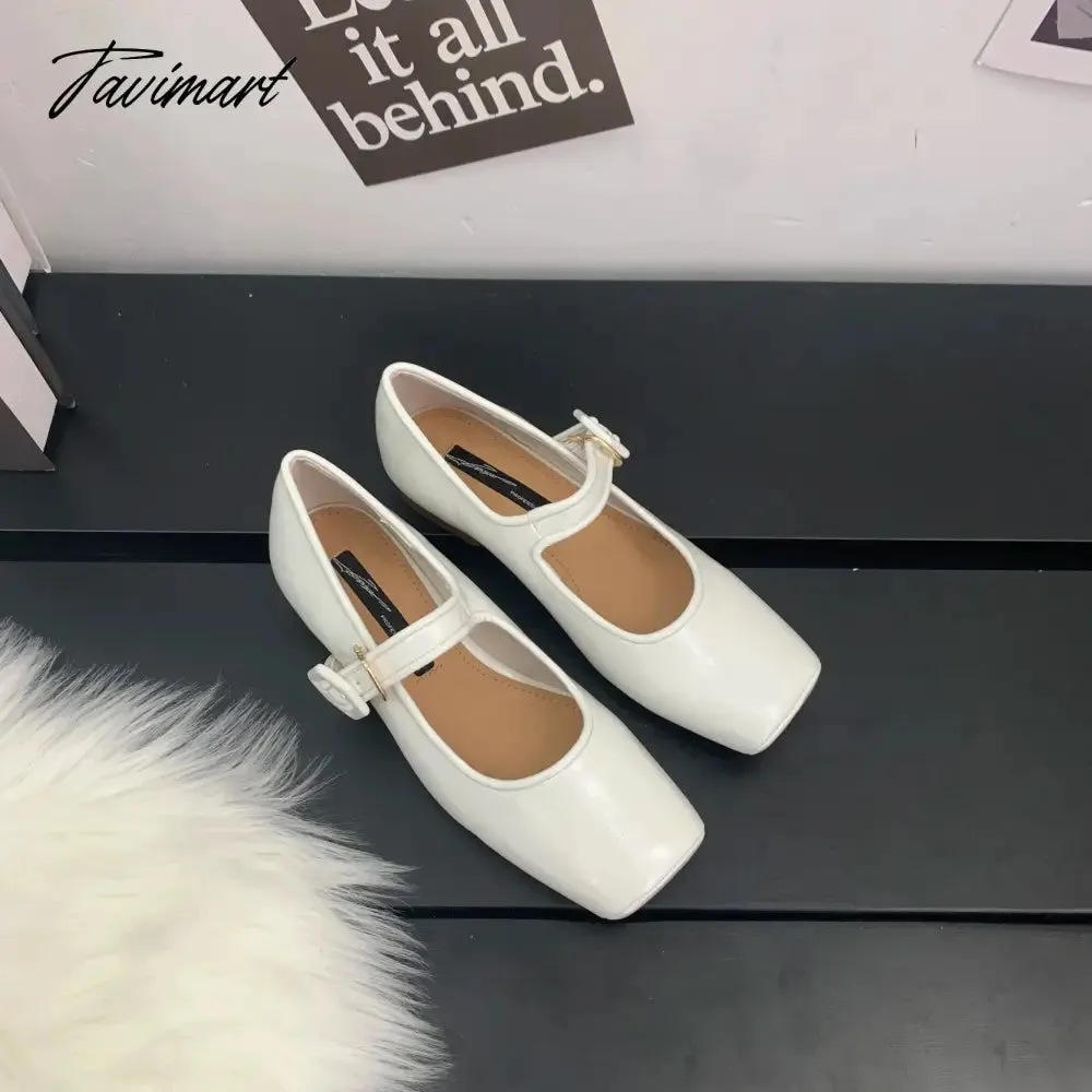 Tavimart NEW Retro Mary Jane Shoes Square Toe French Style Women's Shoes PU Flats Spring/Autumn Flats Fairy Women Shoes Pumps